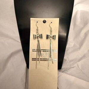 Elegant Silver Bow Dangle Earrings